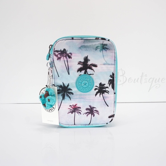 NWT Kipling KI6002 100 Pens Case Pencil Accessory Polyester Shadow Palm Multi 54 - Picture 1 of 9